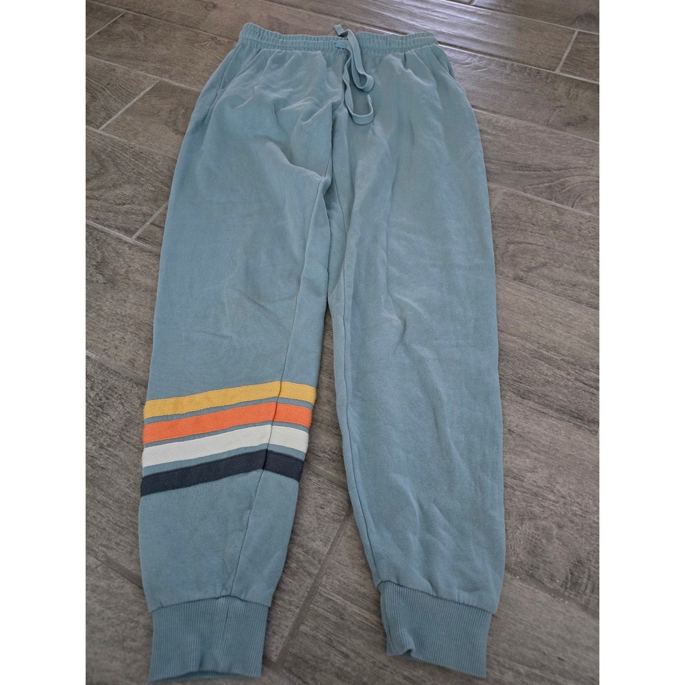 O'Neill Womens Oceanic Blue Retro Stripe Fleece Jogger Sweatpants Small